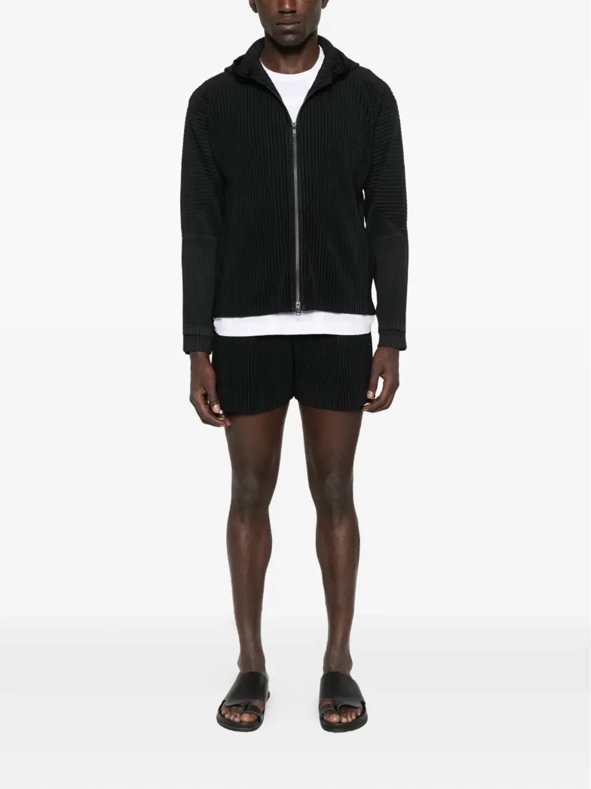 Homme Plissé Issey Miyake 全面プリーツ加工ジップアップフーディ - 画像2