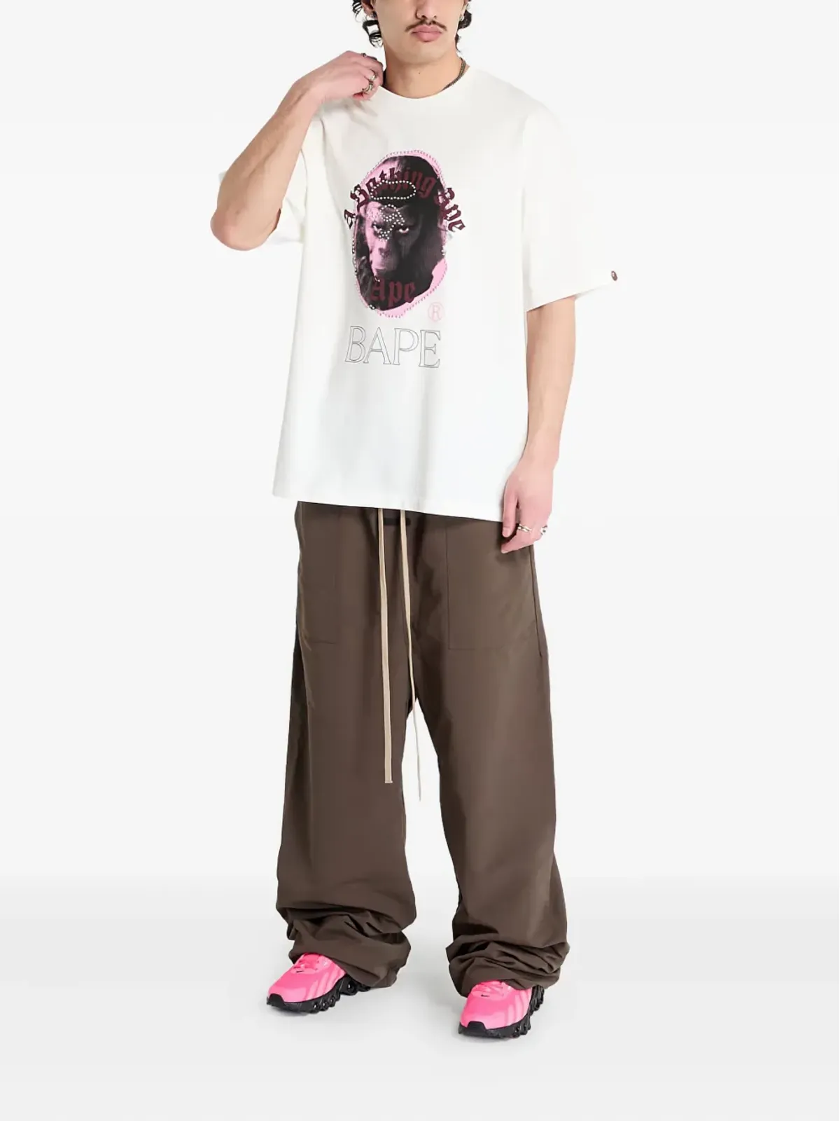 A BATHING APE rhinestone-embellished ape head-print T-shirt - White - 画像2