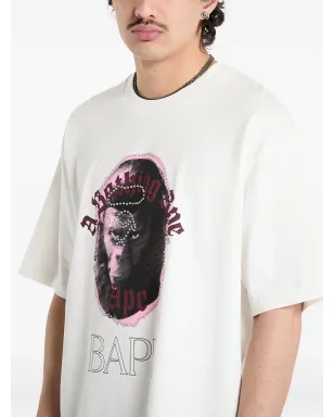 A BATHING APE rhinestone-embellished ape head-print T-shirt - White - サムネイル4