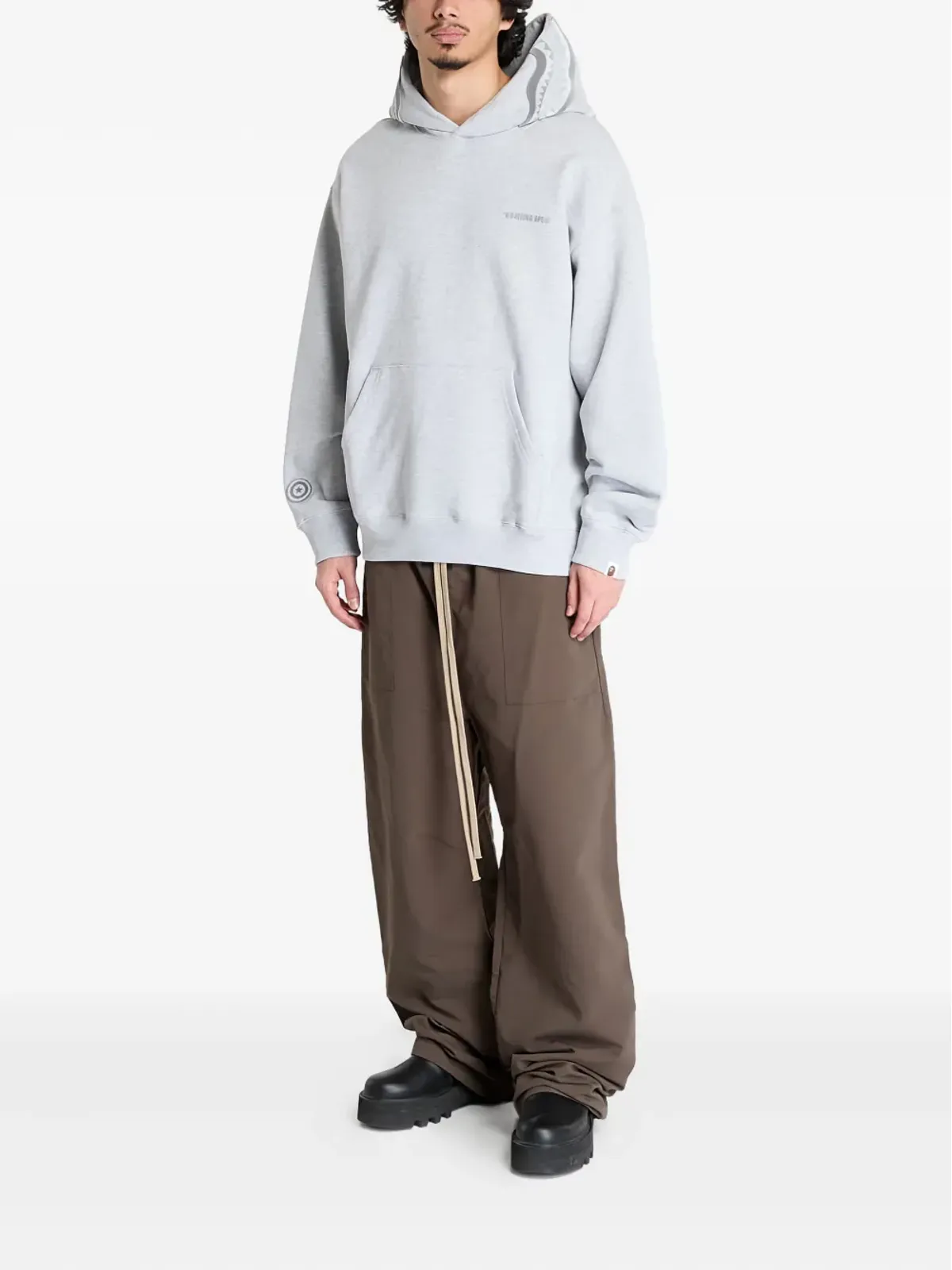 A BATHING APE® シャークロゴ プルオーバー フーディー（グレー） - 画像3