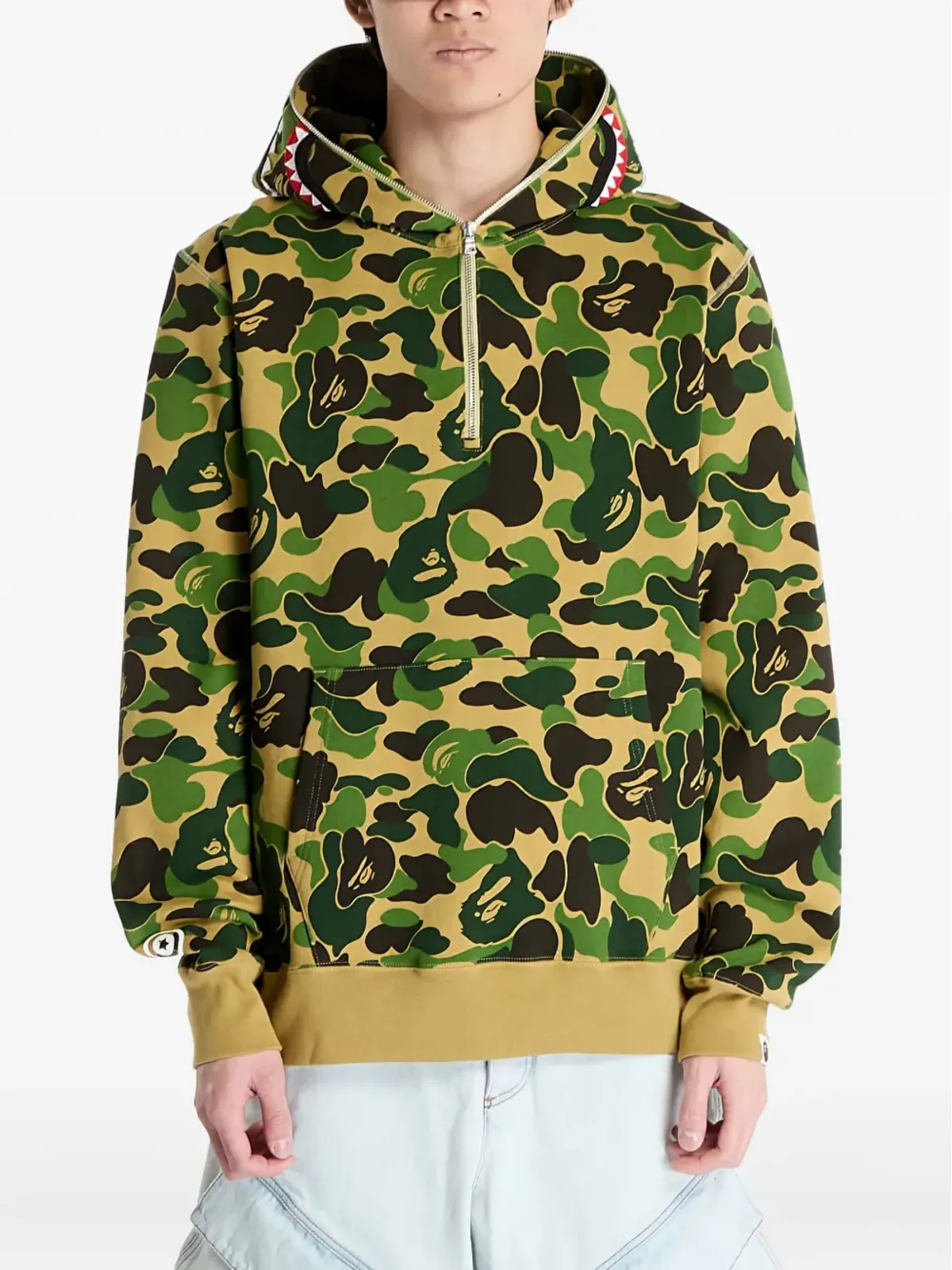 A BATHING APE® シャーク柄 イエローのハーフジップ プルオーバー - 画像3