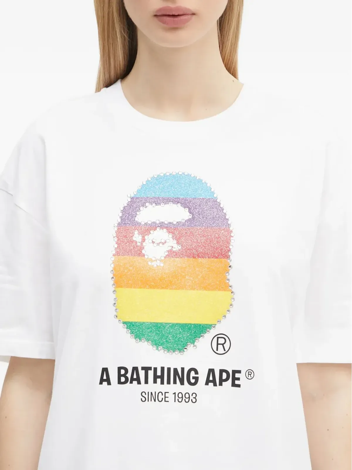 A BATHING APE® 虹モチーフクリスタル装飾入りTシャツ - ホワイト - 画像5