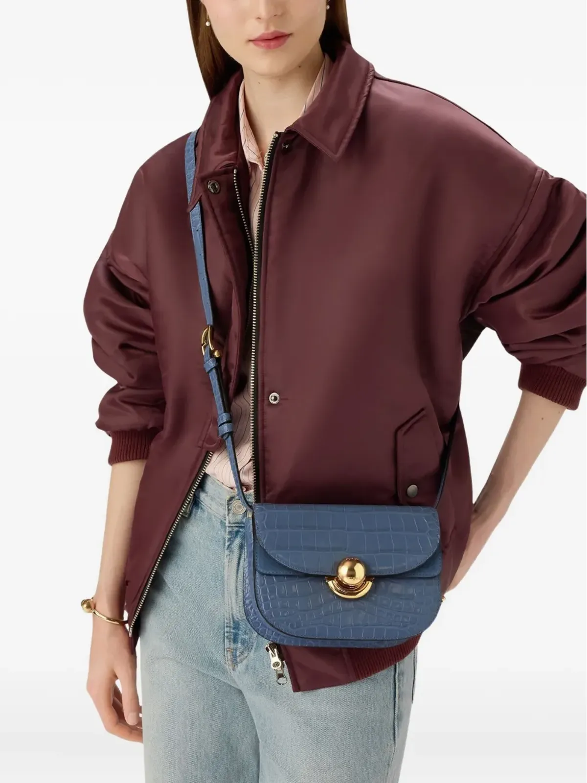 Furla Sfera クロコダイルエンボス クロスボディバッグ ブルー - 画像2