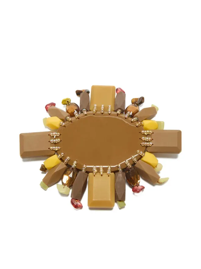 MALIPARMI MALIPARMI beaded-embellishment round-frame brooch - Brownの商品画像