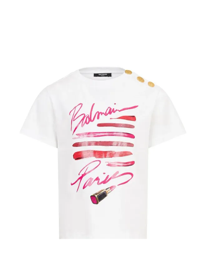 Balmain Kids Balmain Kids ボタン グラフィックプリント トップの商品画像