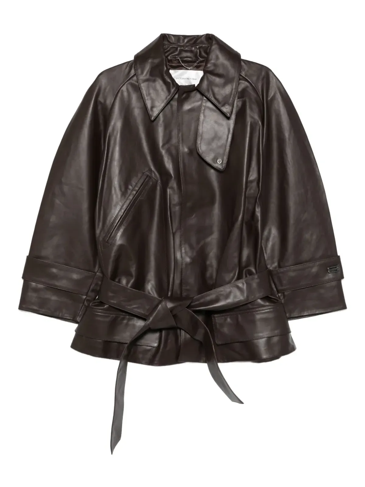 Victoria Beckham ベルト付きレザーコート - 画像1