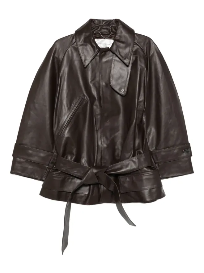 Victoria Beckham Victoria Beckham ベルト付きレザーコートの商品画像