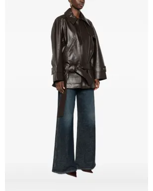 Victoria Beckham ベルト付きレザーコート - サムネイル3