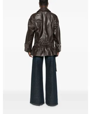 Victoria Beckham ベルト付きレザーコート - サムネイル4