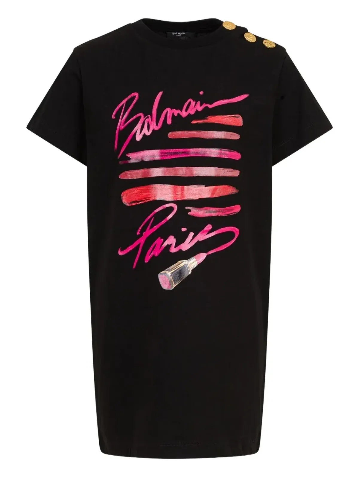 Balmain Kids ボタンディテール ロゴプリント ドレス - 画像1
