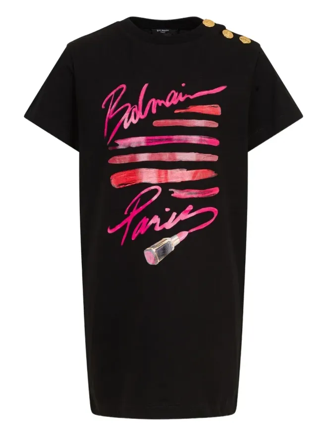 Balmain Kids Balmain Kids ボタンディテール ロゴプリント ドレスの商品画像