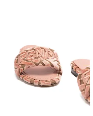 FENDI ロゴモチーフベルベットサンダル ピンク - サムネイル3