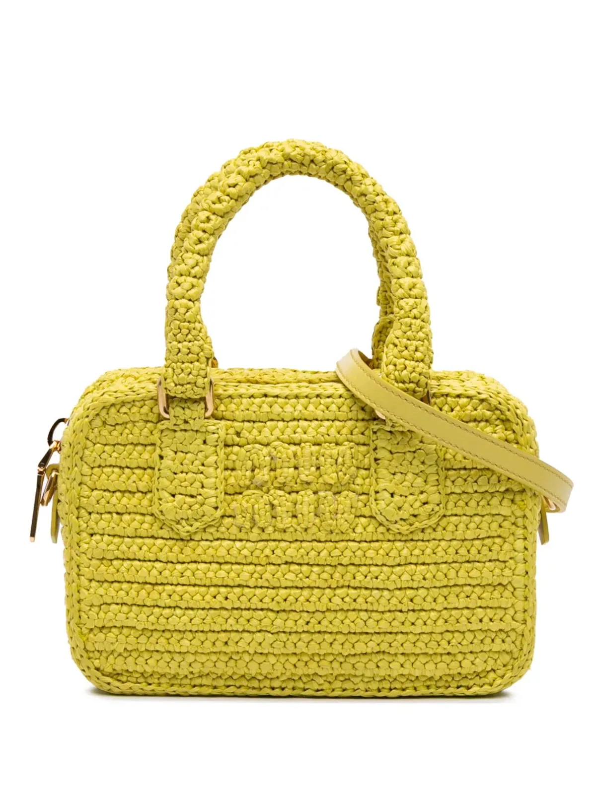 Miu Miu ビンテージ ラフィア クロシェ Arcadie トップハンドル バッグ サッチェル - イエロー - 画像1