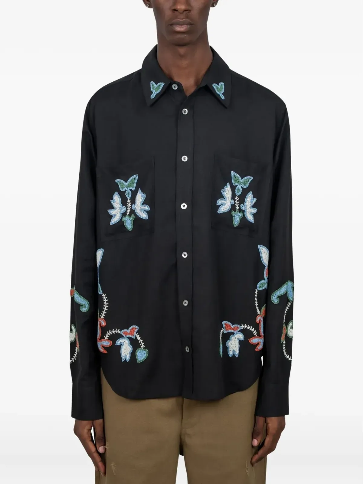 Baziszt ビーズ刺繍入り 花柄シャツ - 画像1