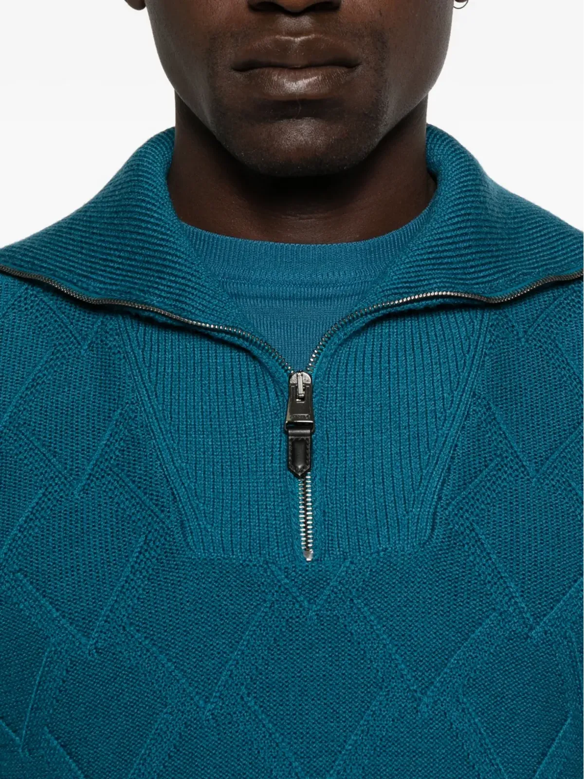 Canali ダイヤモンドパターン ジップネックセーター ブルー - 画像5