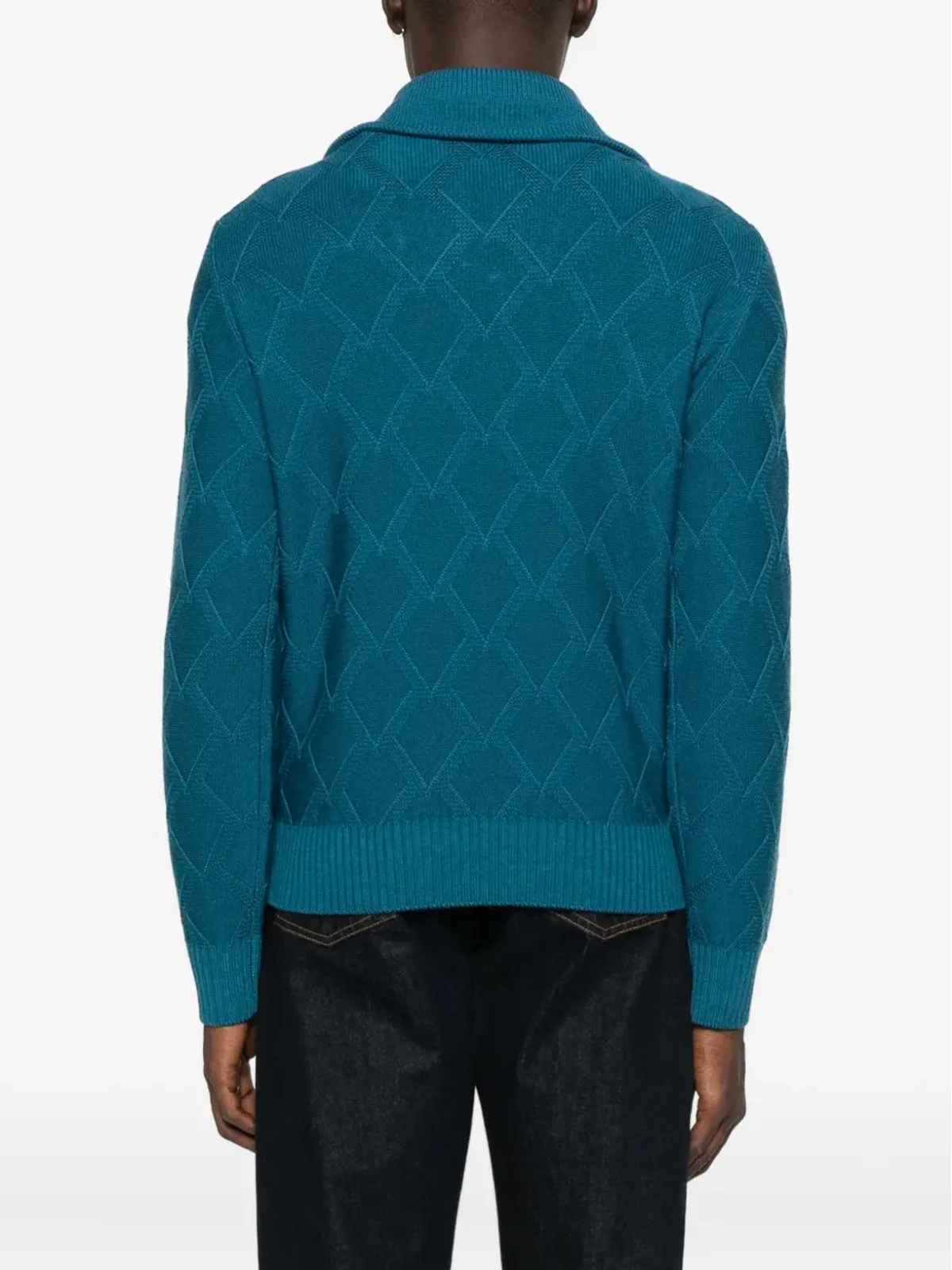 Canali ダイヤモンドパターン ジップネックセーター ブルー - 画像4