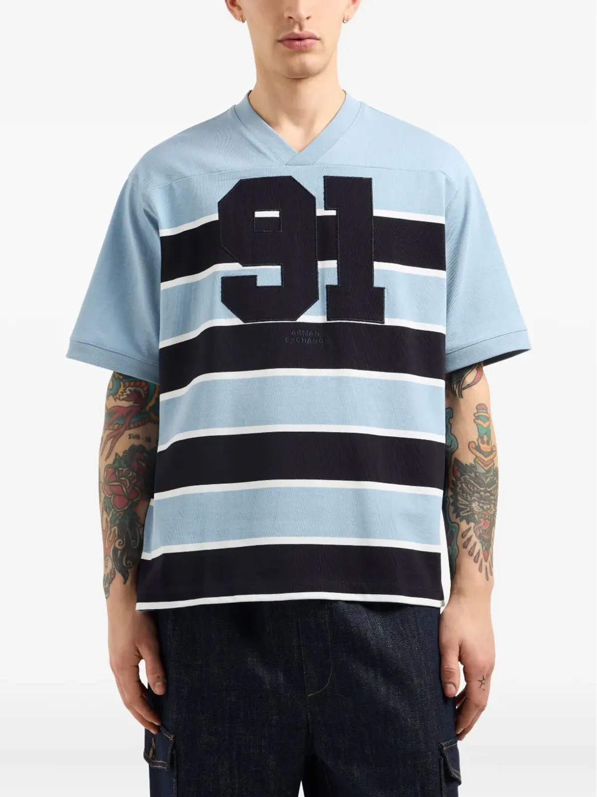 Armani Exchange ストライプ Vネック Tシャツ - 画像3