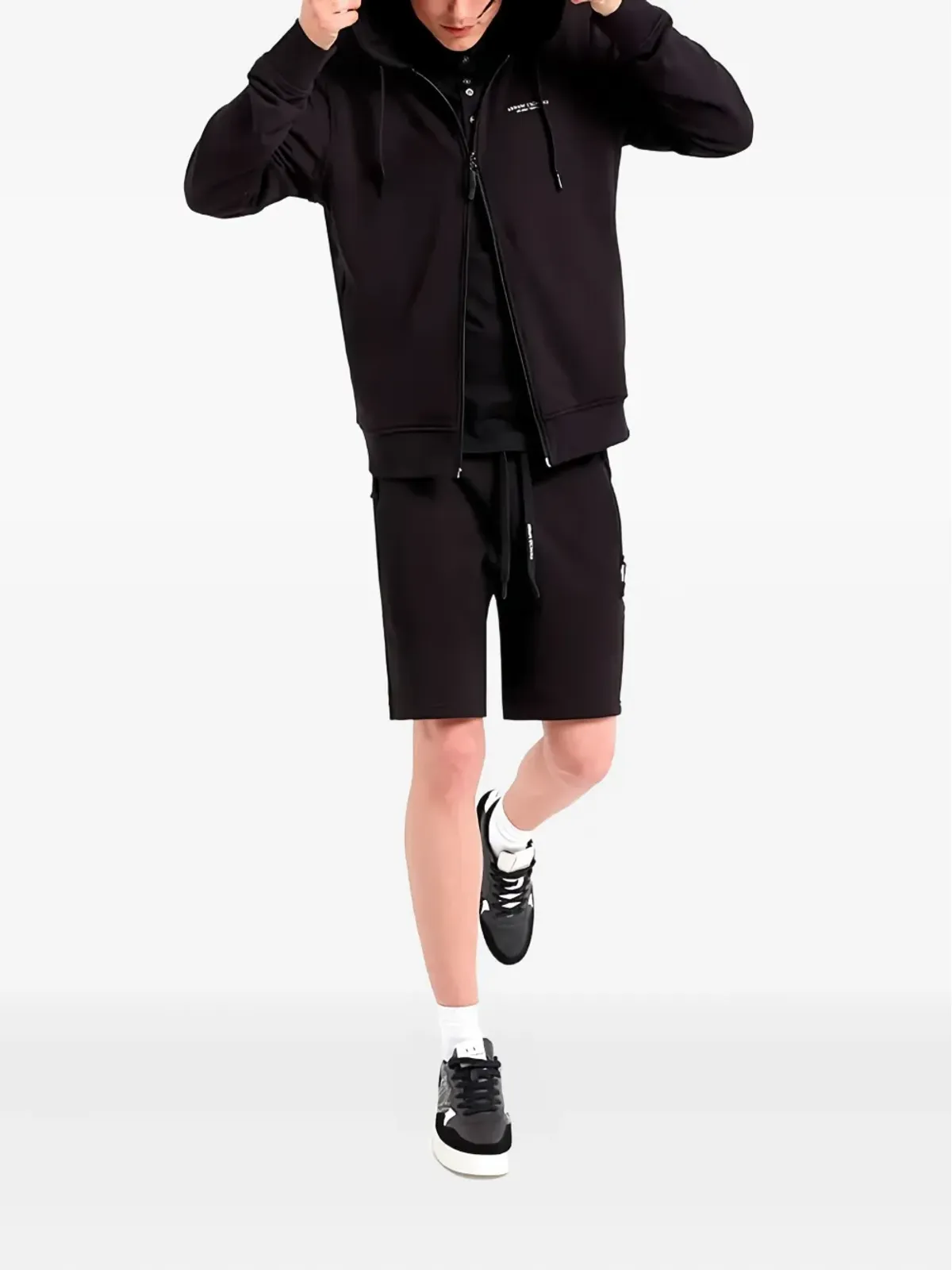 Armani Exchange フード付きジップアップパーカー ブラック - 画像2