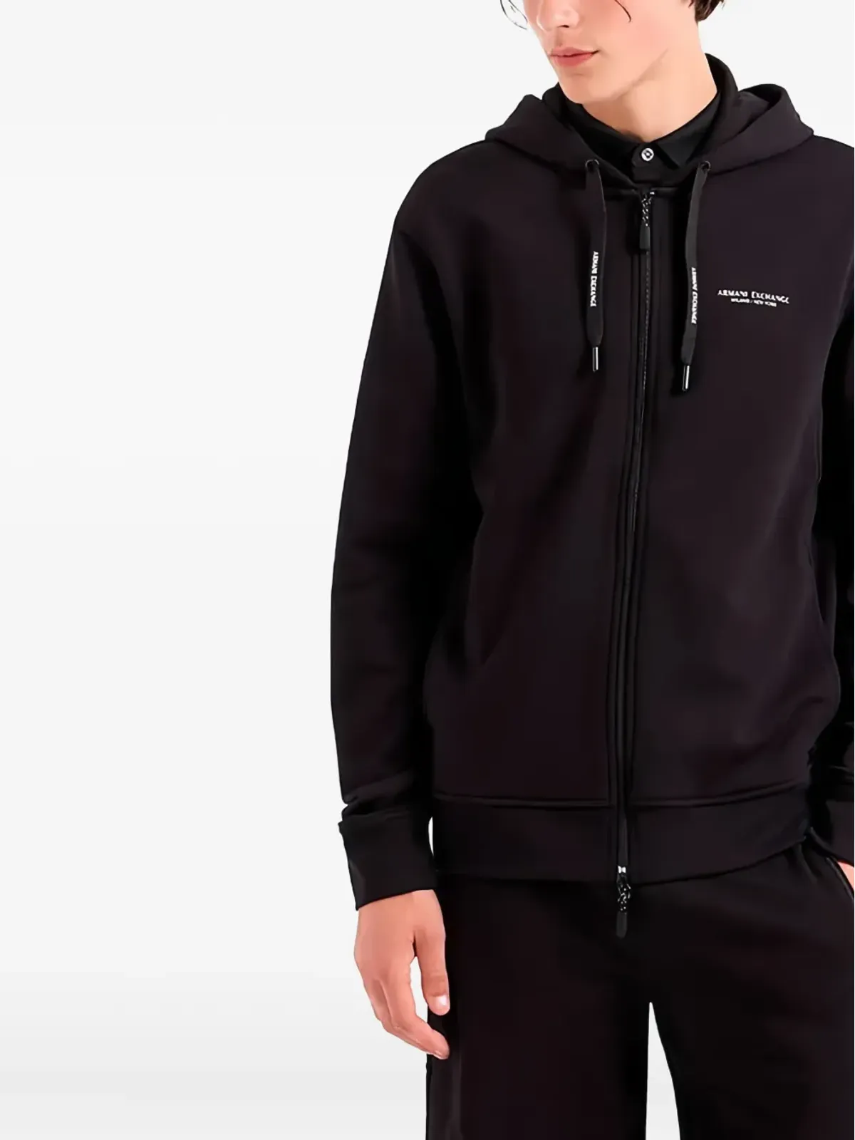 Armani Exchange フード付きジップアップパーカー ブラック - 画像3