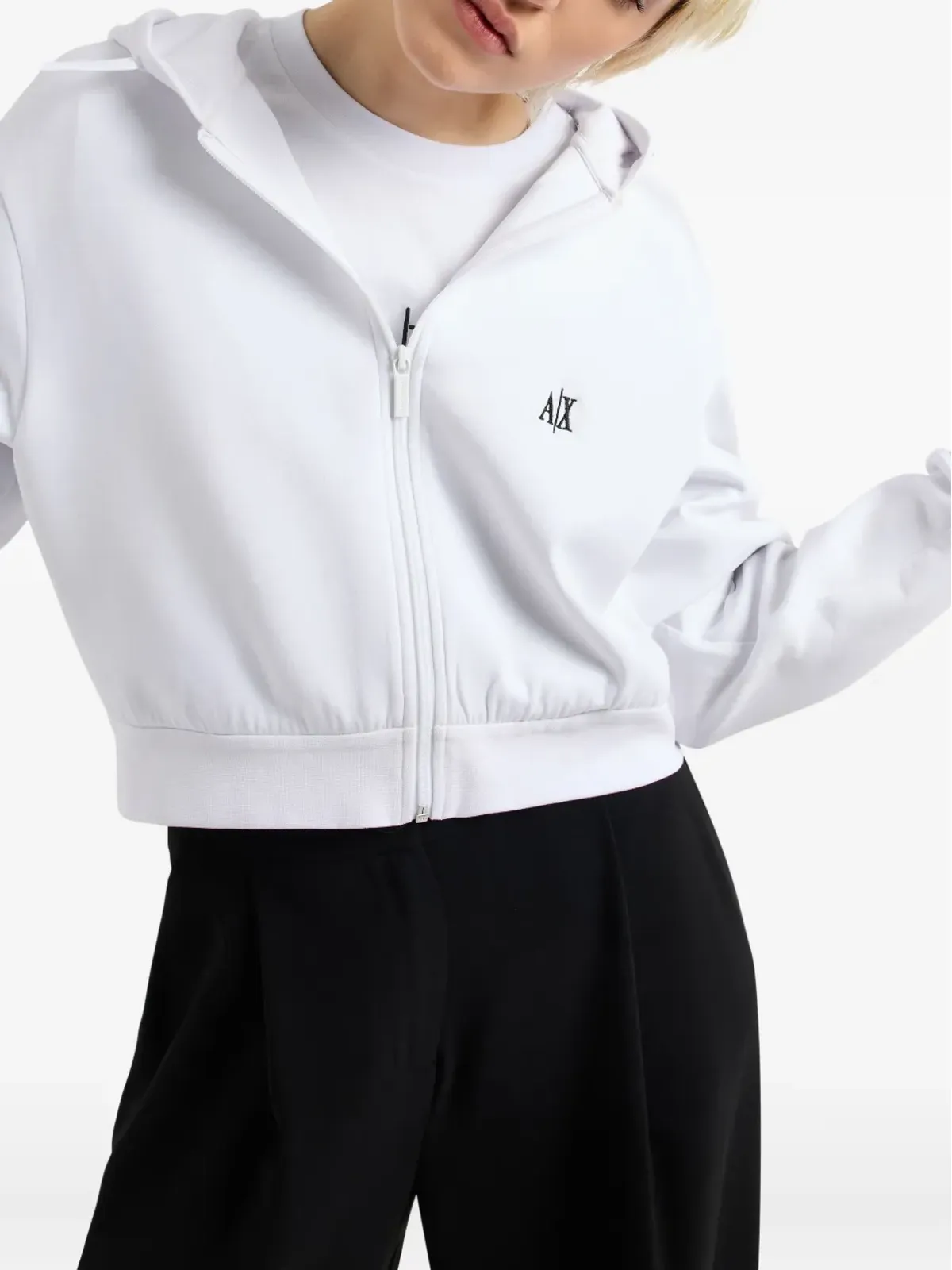 Armani Exchange ロゴ刺繍ジップアップスウェット - White - 画像5