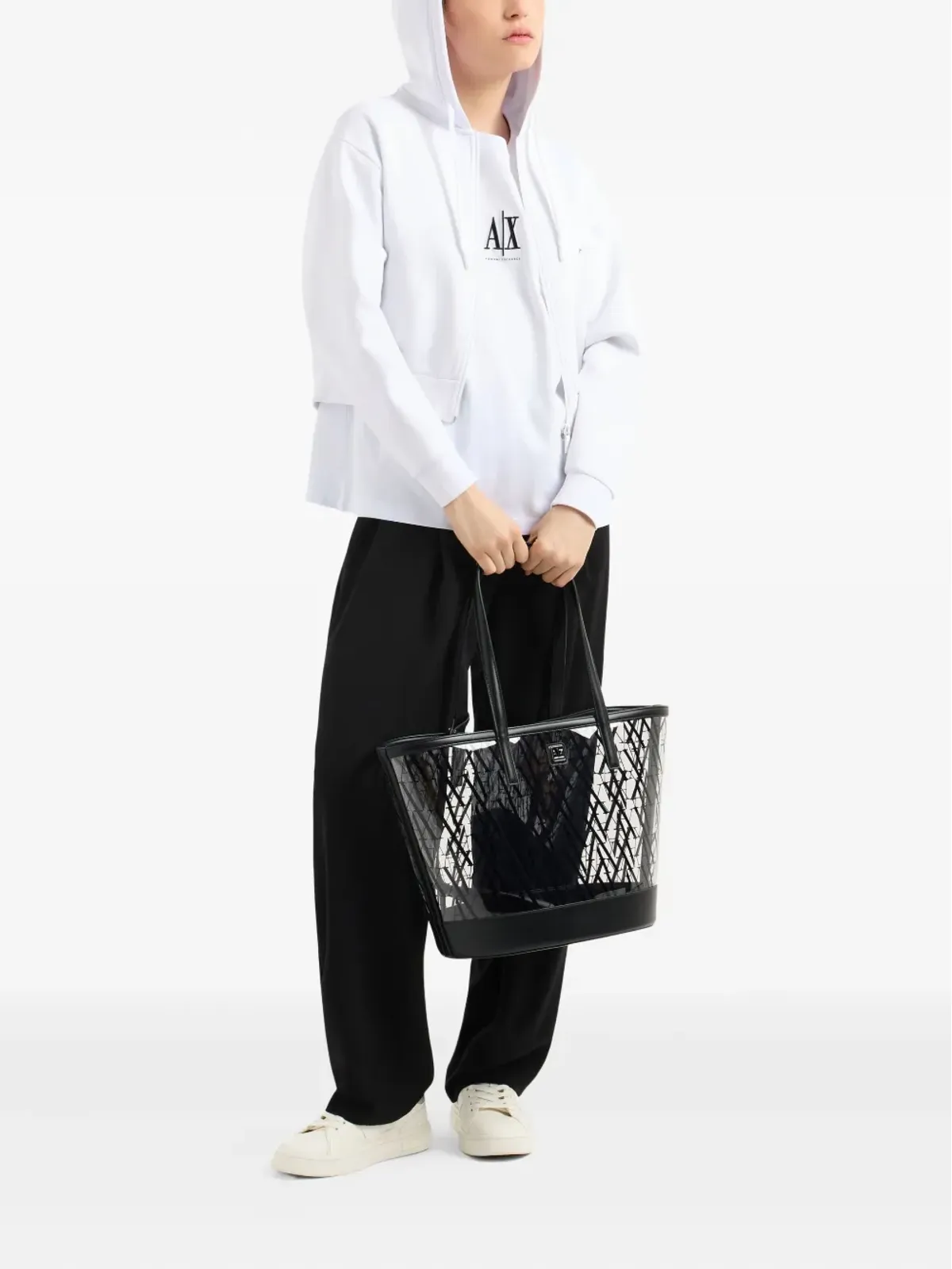 Armani Exchange ロゴ刺繍ジップアップスウェット - White - 画像2