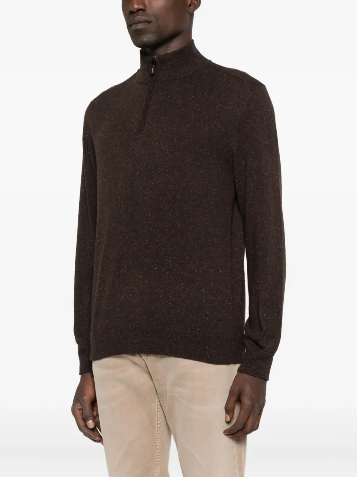 Canali 半ジップの斑入りウールセーター - ブラウン - 画像3