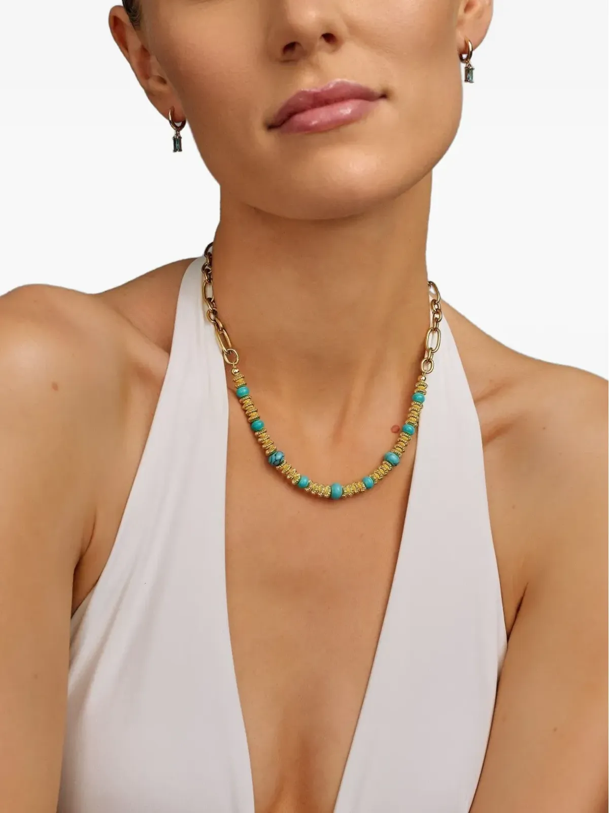 Nialaya Jewelry ターコイズビーズのチェーンネックレス - 画像2