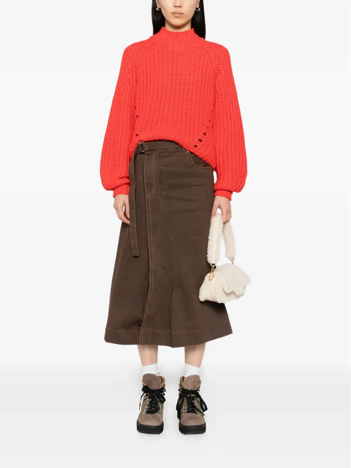sacai コットン ラップスカート ブラウン - 画像2