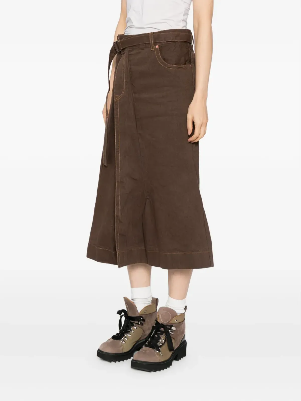 sacai コットン ラップスカート ブラウン - 画像3