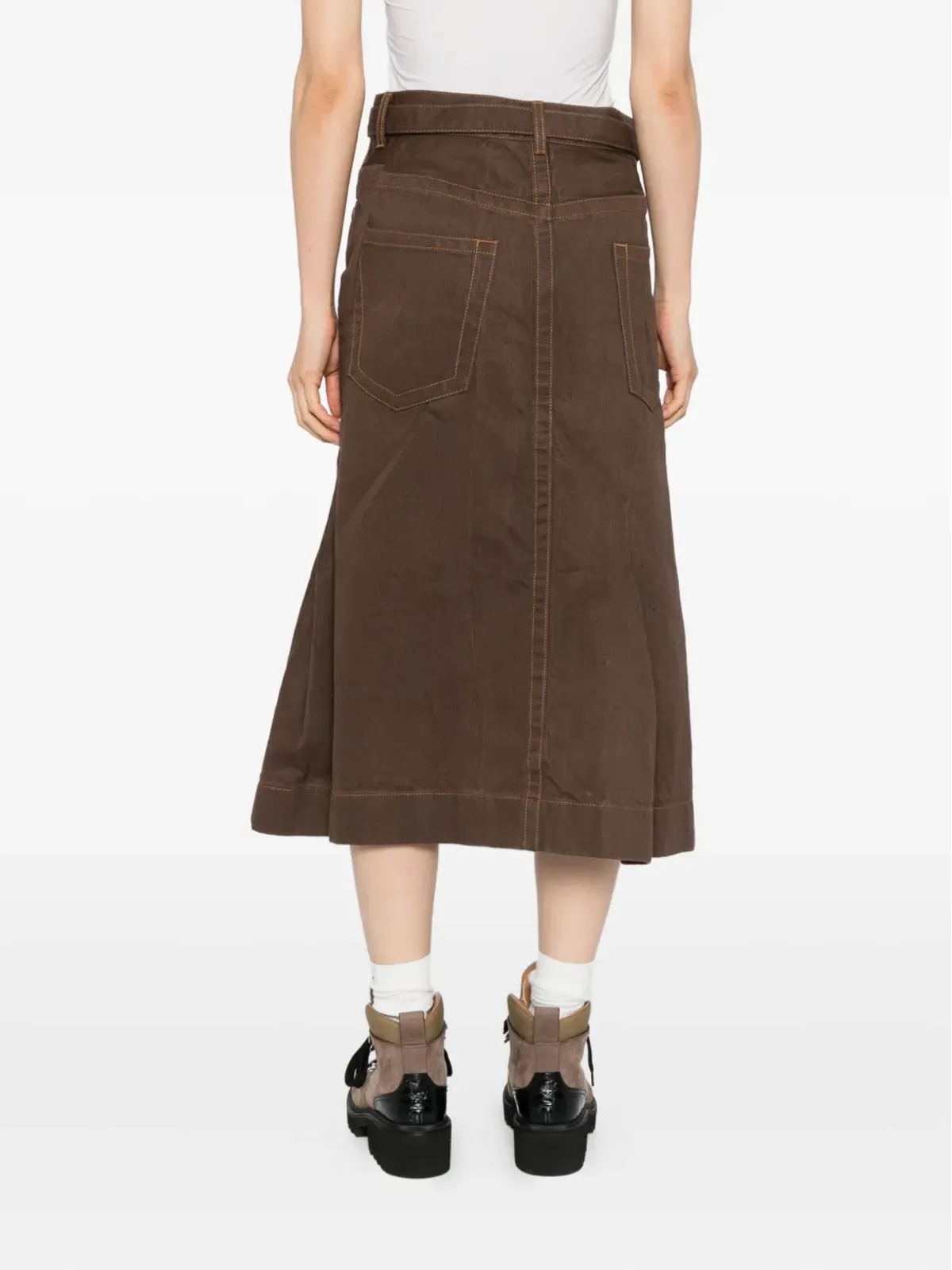 sacai コットン ラップスカート ブラウン - 画像4