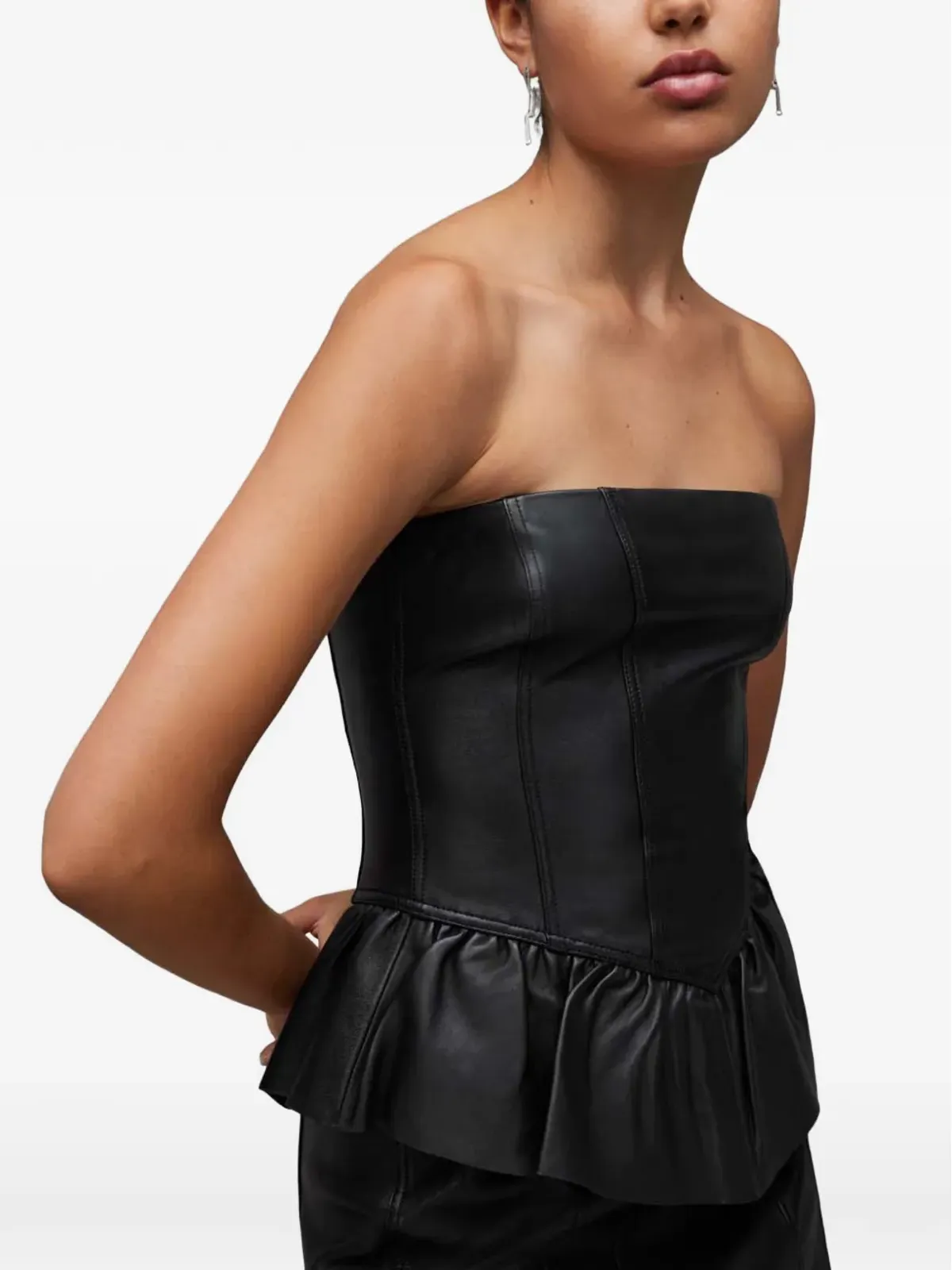 AllSaints Cassie ラッフル付きストラップレス ミニドレス - 画像5