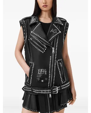 AllSaints スタッズ入りレザーバイカーベスト - サムネイル1