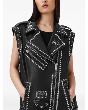 AllSaints スタッズ入りレザーバイカーベスト - サムネイル2