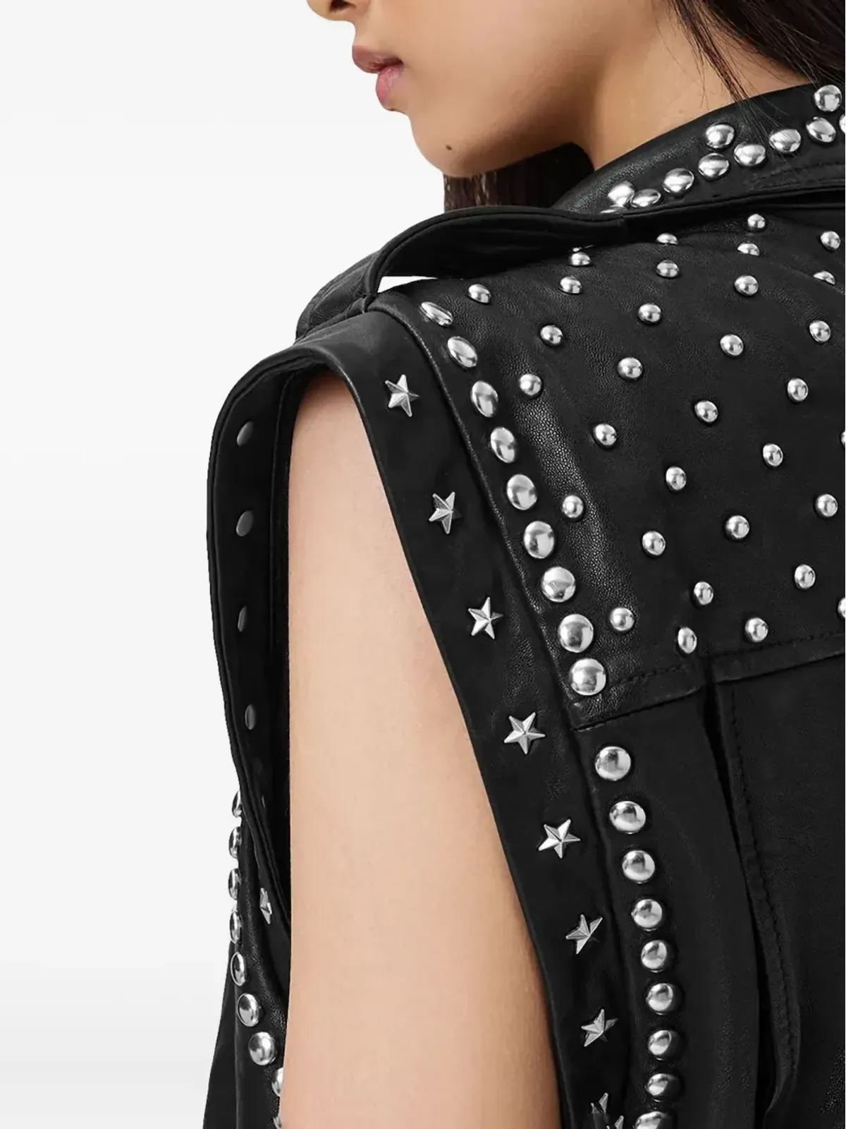AllSaints スタッズ入りレザーバイカーベスト - 画像3