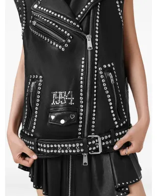 AllSaints スタッズ入りレザーバイカーベスト - サムネイル4