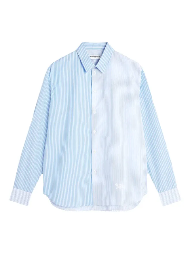 Maison Kitsuné Maison Kitsuné striped embroidered shirt - Blueの商品画像