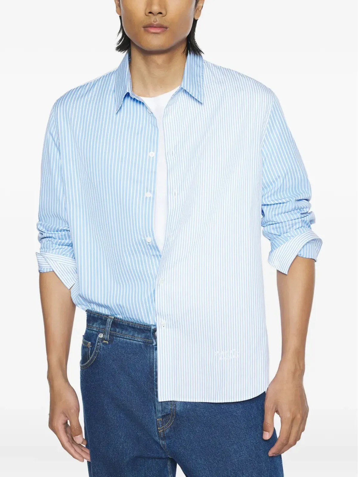 Maison Kitsuné striped embroidered shirt - Blue - 画像4