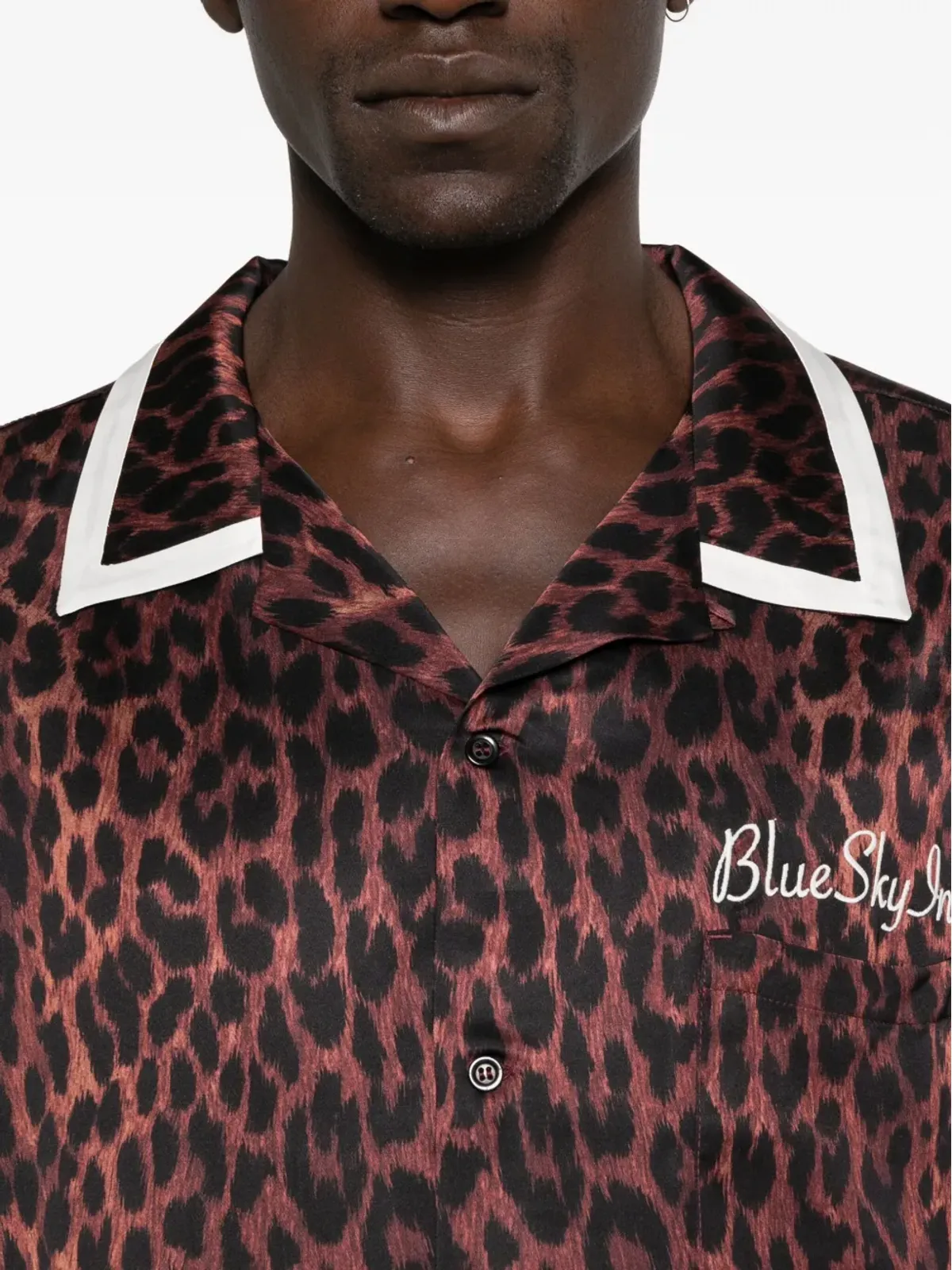 BLUE SKY INN leopard-print revere-collar shirt - Black - 画像5