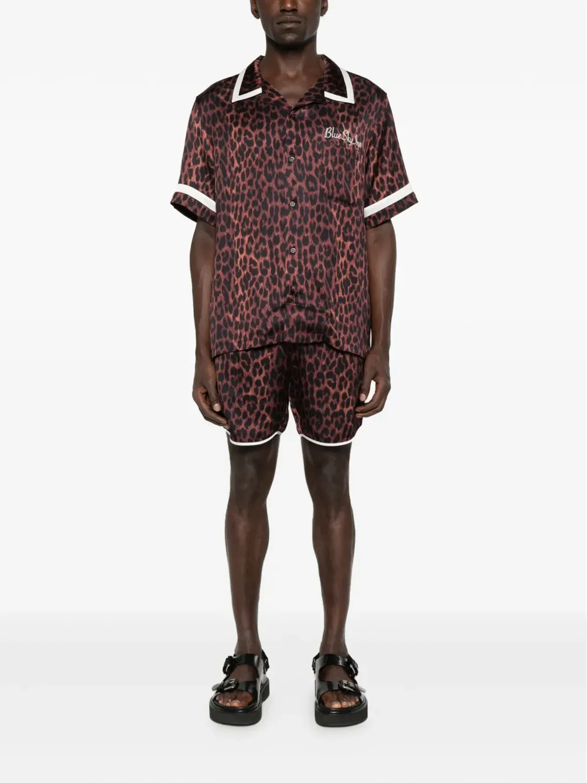 BLUE SKY INN leopard-print revere-collar shirt - Black - 画像2