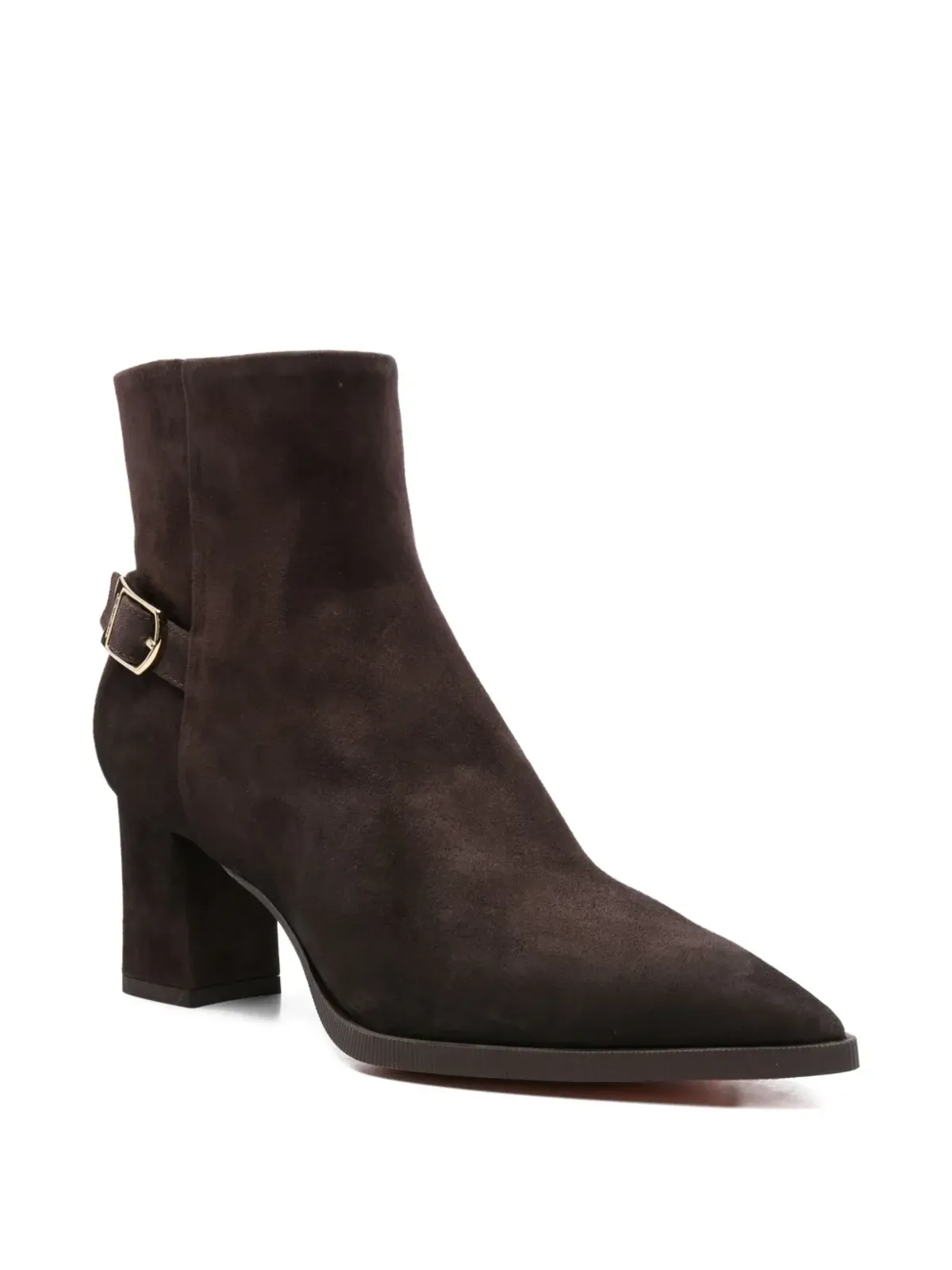 Santoni ポインテッドトゥ バックルディテール アンクルブーツ - ブラウン - 画像2
