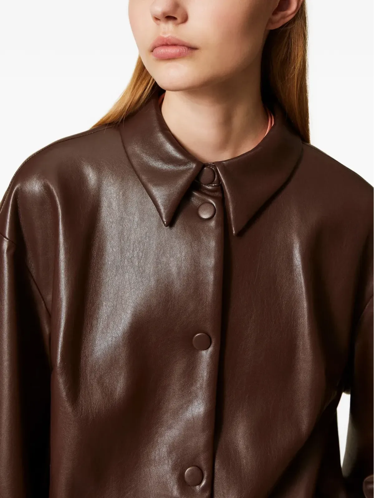 TWINSET シャツカラーのフェイクレザー・ボンバー ジャケット - 画像4