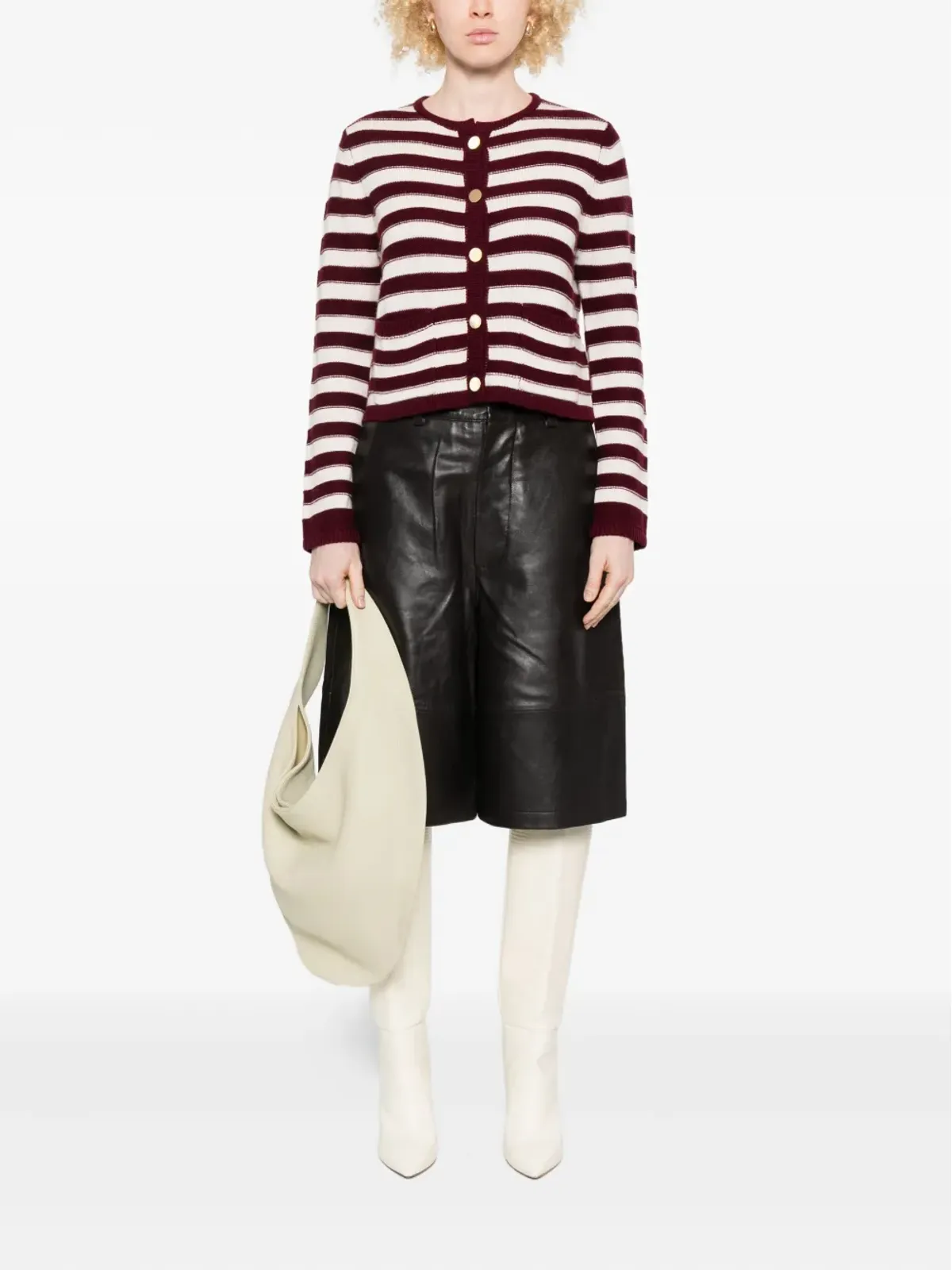 Allude ストライプボタン付きカーディガン - 画像2