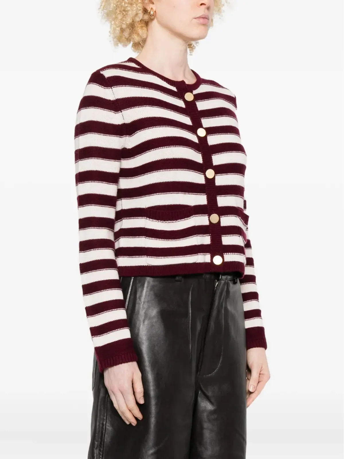 Allude ストライプボタン付きカーディガン - 画像3