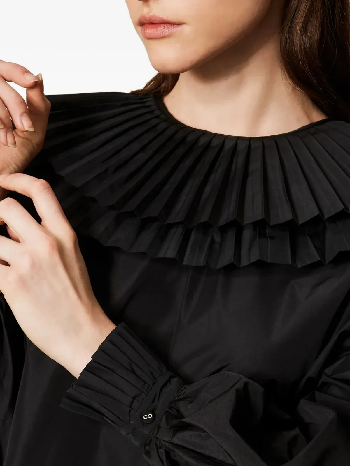 TWINSET ブラックのフリル付きタフタシャツ - 画像5