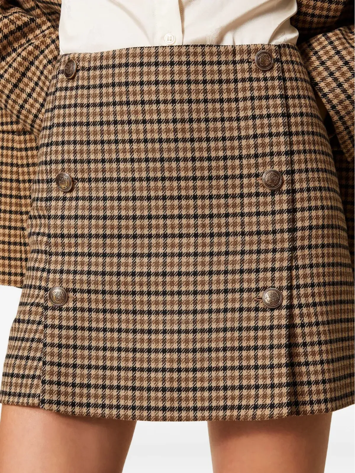 TWINSET チェック柄ボタン付きミニスカート - 画像4
