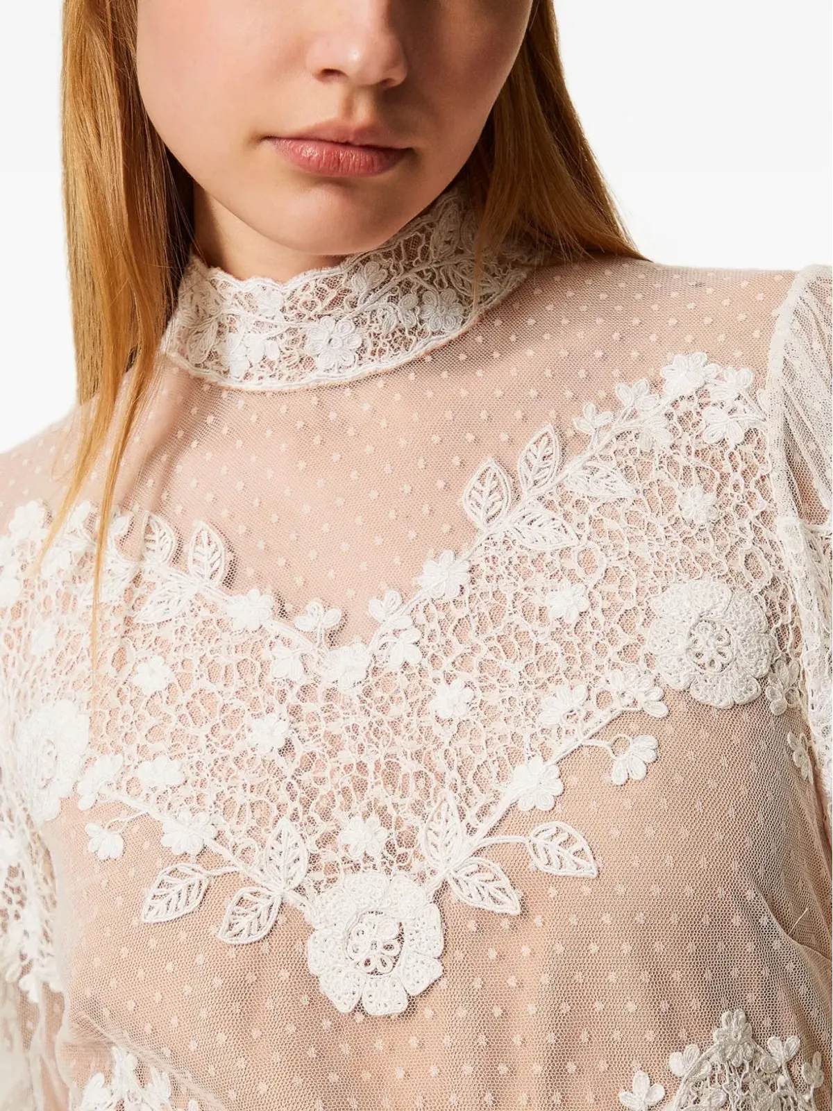 TWINSET 花柄レース チュール ミニドレス - White - 画像5