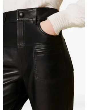 TWINSET ステッチディテール レザーパンツ - ブラック - サムネイル4