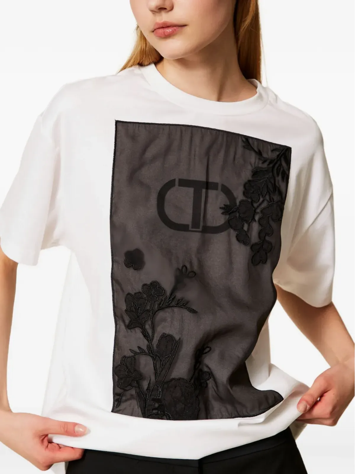 TWINSET 花柄刺繍入りコットンTシャツ - 画像4