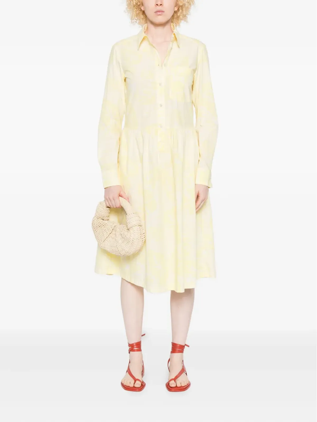 Marc O'Polo 花柄シャツ風ミディドレス イエロー - 画像2
