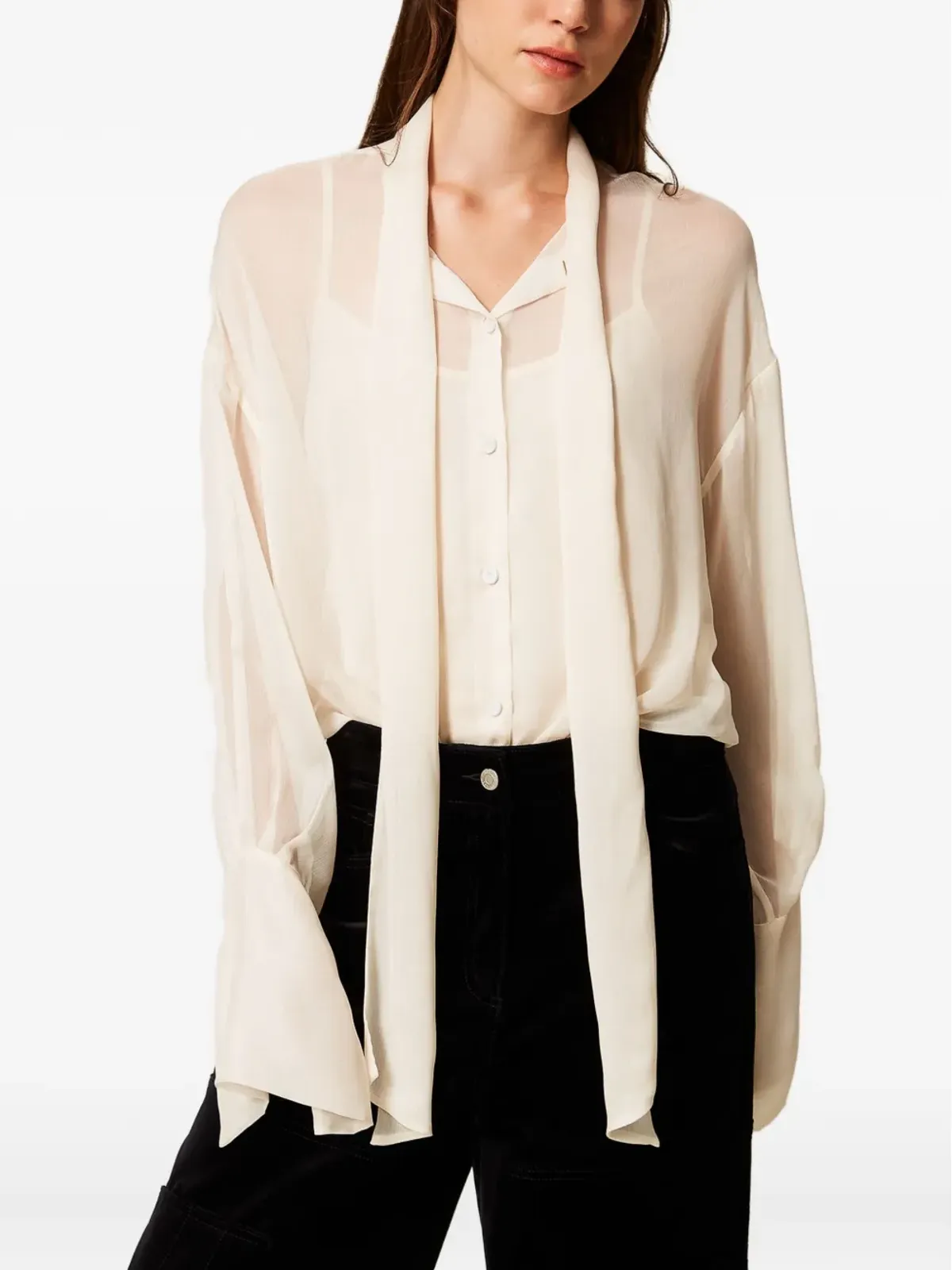 TWINSET ネックタイ付き長袖シャツ - White - 画像2